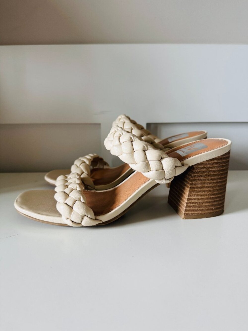 Dolce Vita Tessa Slip On Block Heel Sandals Womens 10 Natural Nude Beige Braided